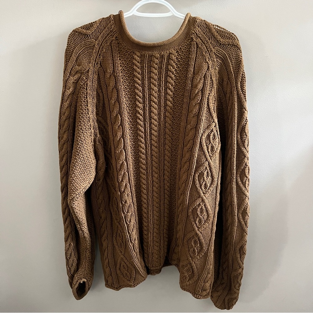 Classic Brown Crewneck Cable Knit Sweater